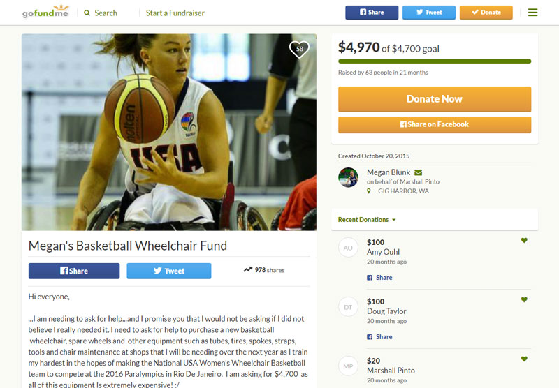 Megan Blunk's GoFundMe campaign webpage