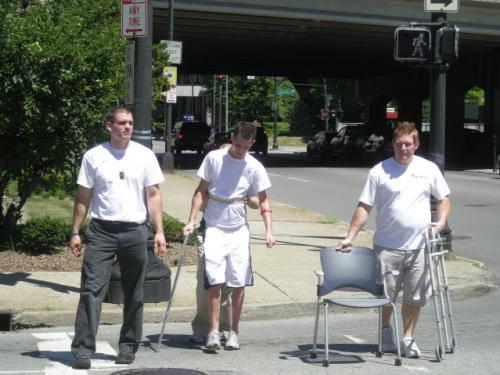 Josh walking during physical therapy