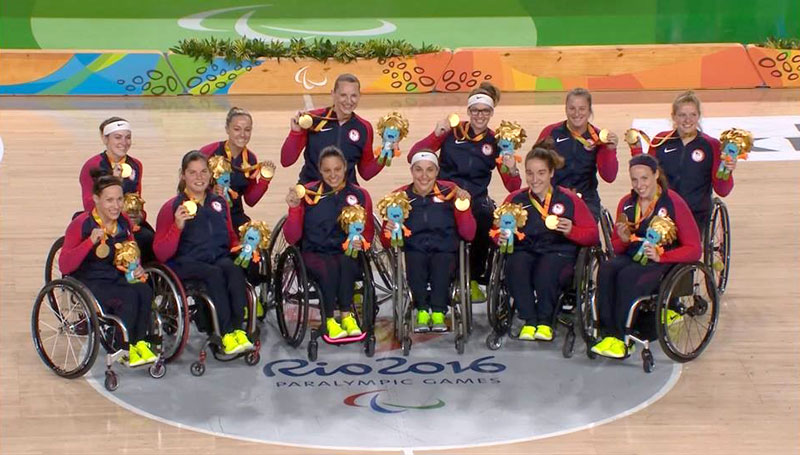 Megan Blunk and her team after winning the Gold Medal