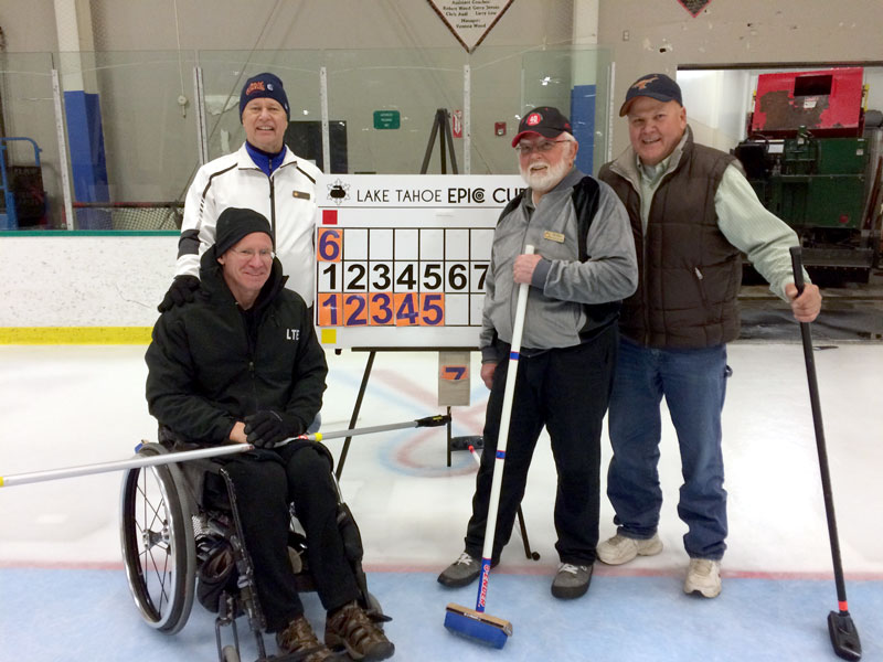 Peter and teammates at scoreboard