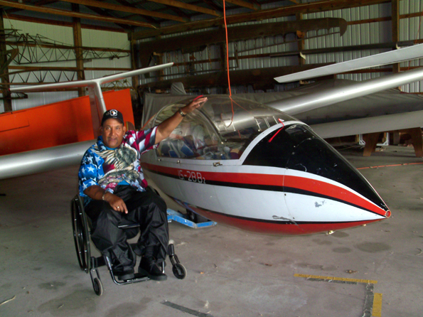 Leaping Larry with his glider